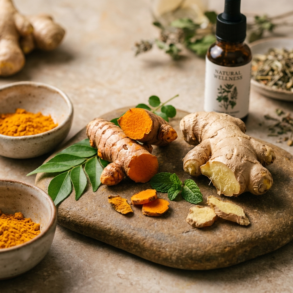 Premium botanical ingredients on stone